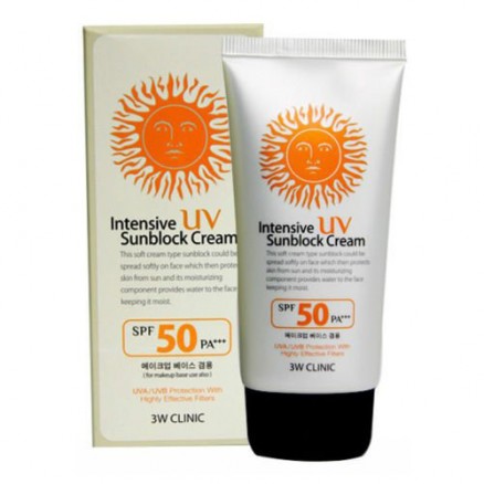 Солнцезащитный крем для лица с экстрактом алоэ 3W Clinic Intensive UV Sunblock Cream SPF50 PA+++