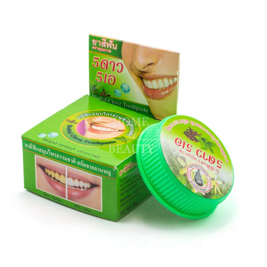 Тайская растительная зубная паста отбеливающая травяная 5 Star Green Toothpaste
