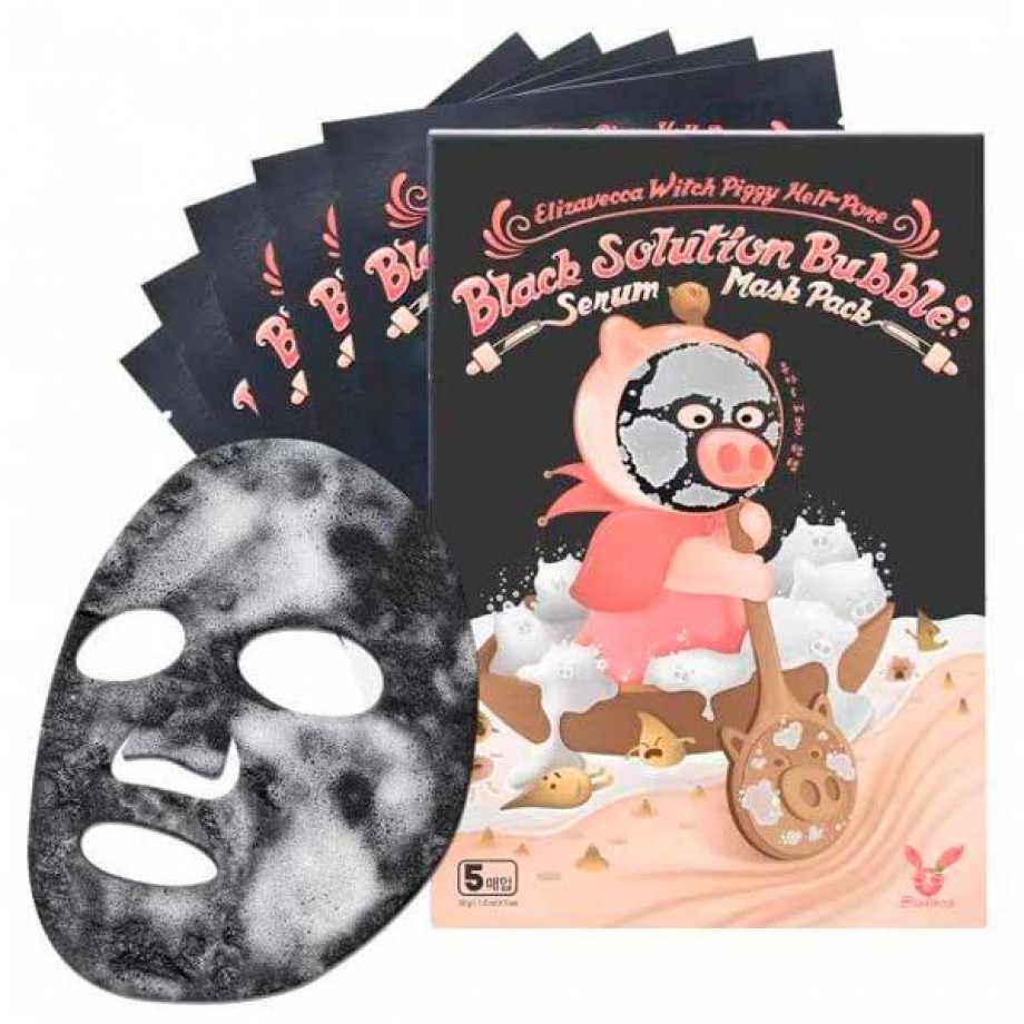 Тканевая кислородная маска Elizavecca Witch Piggy Hell-Pore Black Solution Bubble Serum Mask Pack