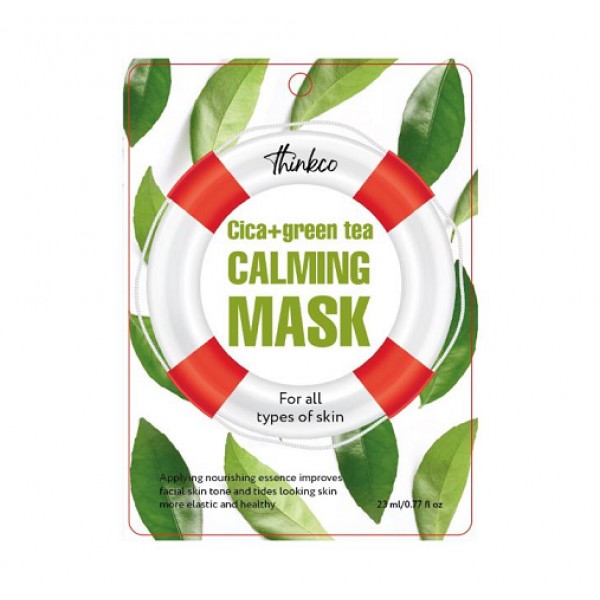Маска-салфетка для лица с центеллой азиатской и зеленым чаем Thinkco Cica + Green Tea Calming Mask