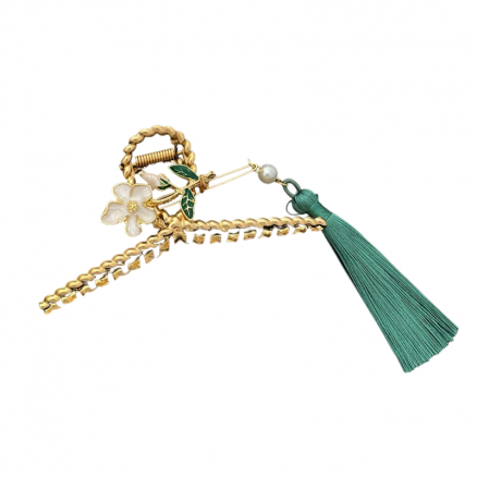 Заколка-краб для волос в традиционном китайском стиле Зелёная кисточка Hair Clip Chinese Traditional Style Green Tassel