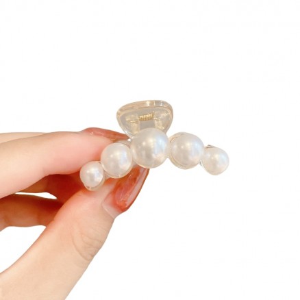 Заколка-краб для волос Мини Прозрачная с Жемчугом Hair Clip Mini Transparent Pearls - 4.5 см