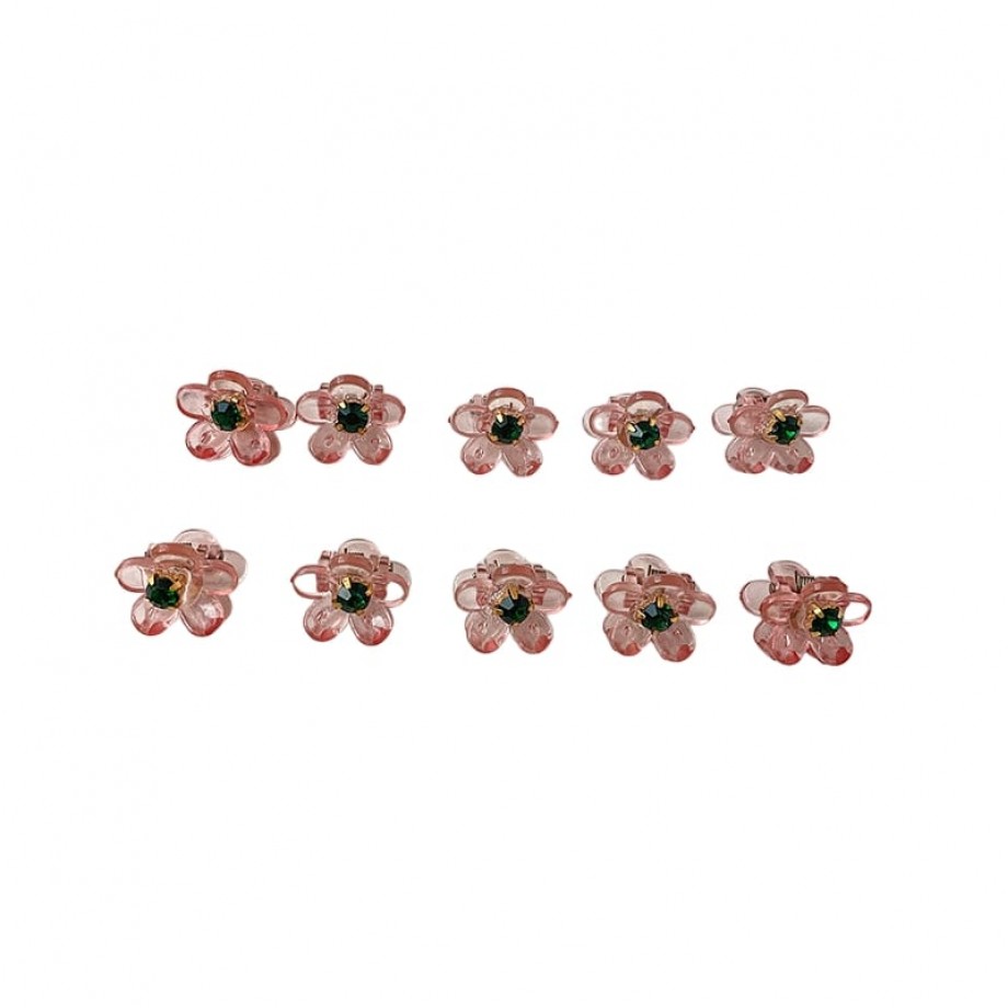 Набор заколок-крабиков Розовые Цветы Hair Clips Set Small Pink Flowers - 10 шт