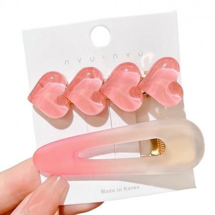Набор заколок для волос с сердечками Hairpin Set Four Pink Hearts - 2 шт