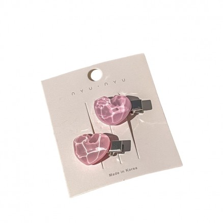 Набор заколок для волос с кристальным сердечком Hairpin Set One Pink Transparent Heart - 2 шт