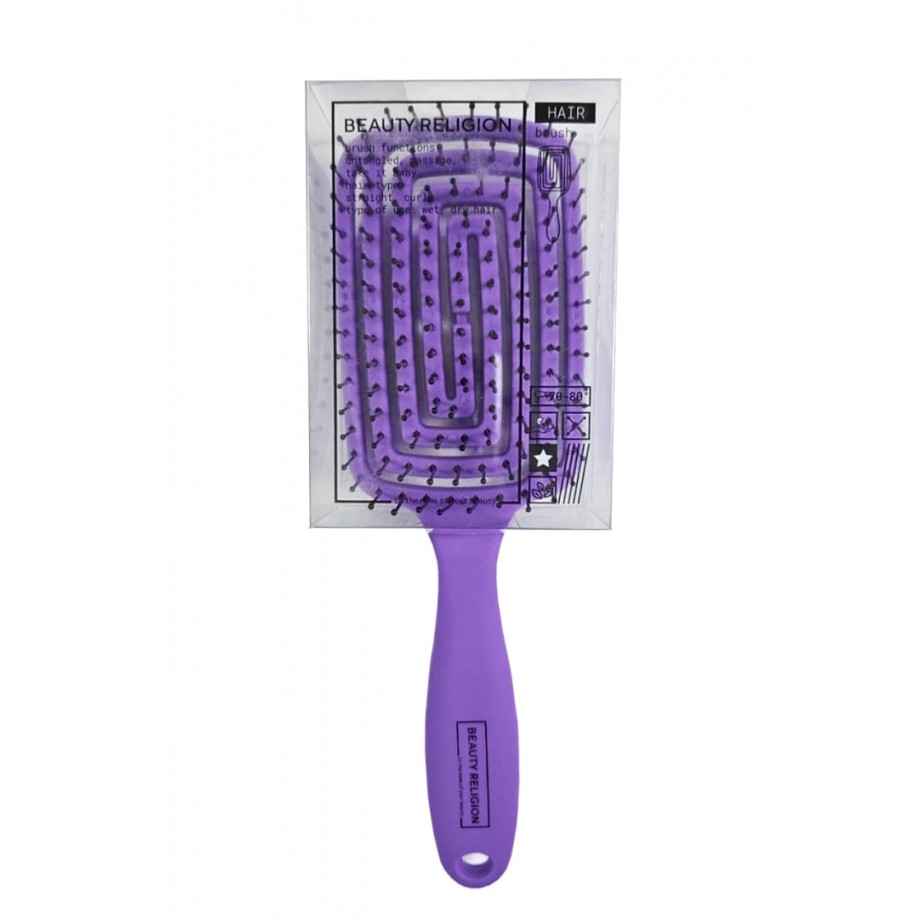 Мини-расческа массажная распутывающая фиолетовая Beauty Religion Massage Brush Mini Purple