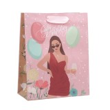Пакет подарочный крафтовый вертикальный "Happy birthday", MS 18 × 23 × 8 см