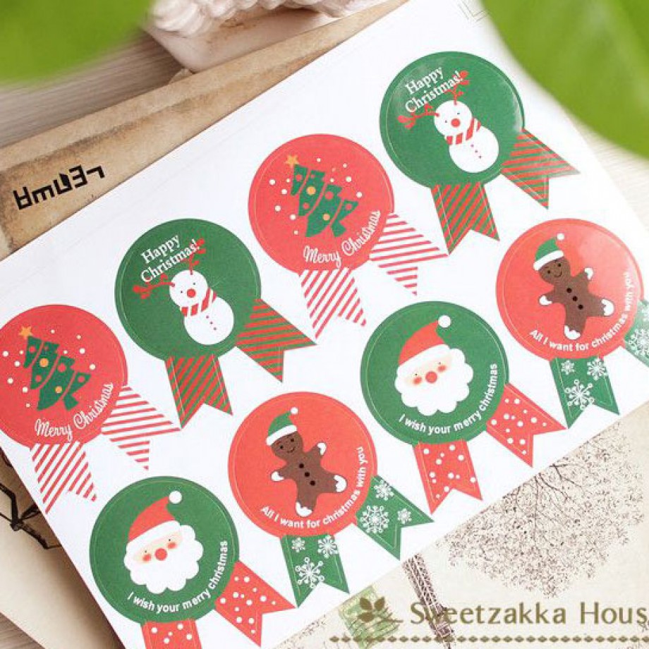 Новогодние наклейки набор из 8 штук Christmas Stickers