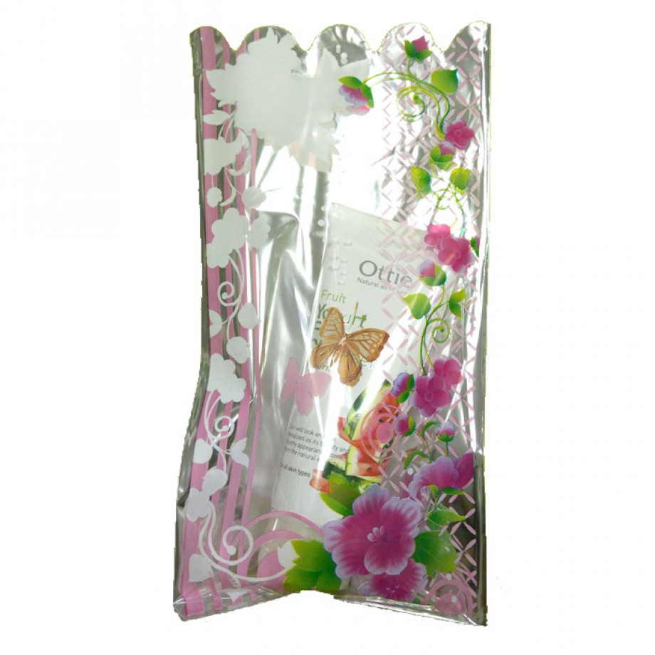 Подарочный пакет с прозрачным окном 15 x 30 см - бабочка и цветы