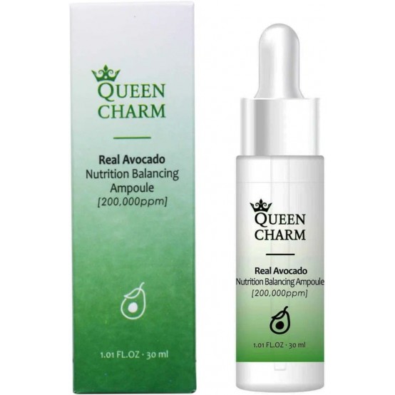 Питательная сыворотка для лица с маслом авокадо 20% Queen Charm Real Avocado Nutrition Balancing Ampoule