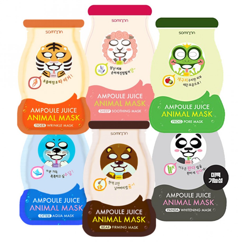 Маска-салфетка для лица в виде зверюшек Soomon Ampoule Juice Animal Mask